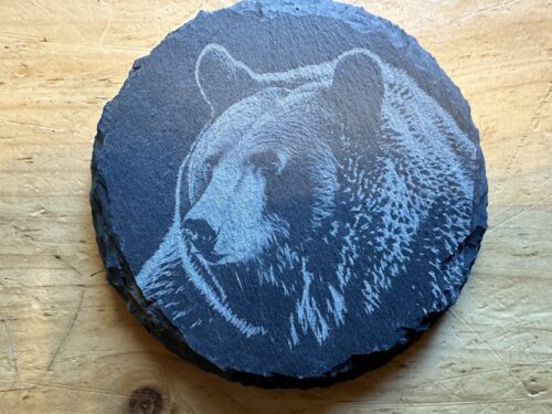 Black Slate Engraved Bear Coaster