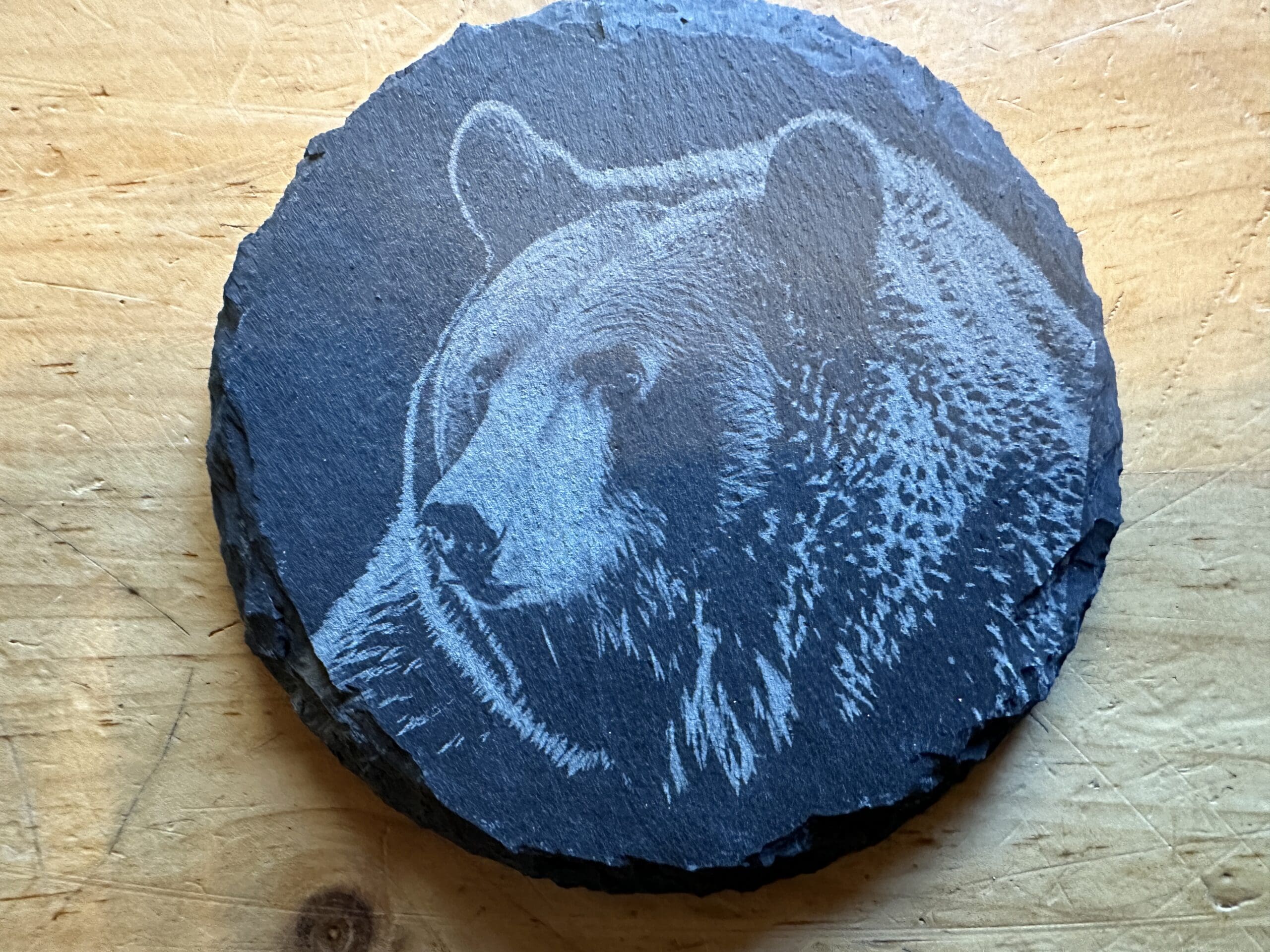 Black Slate Engraved Bear Coaster