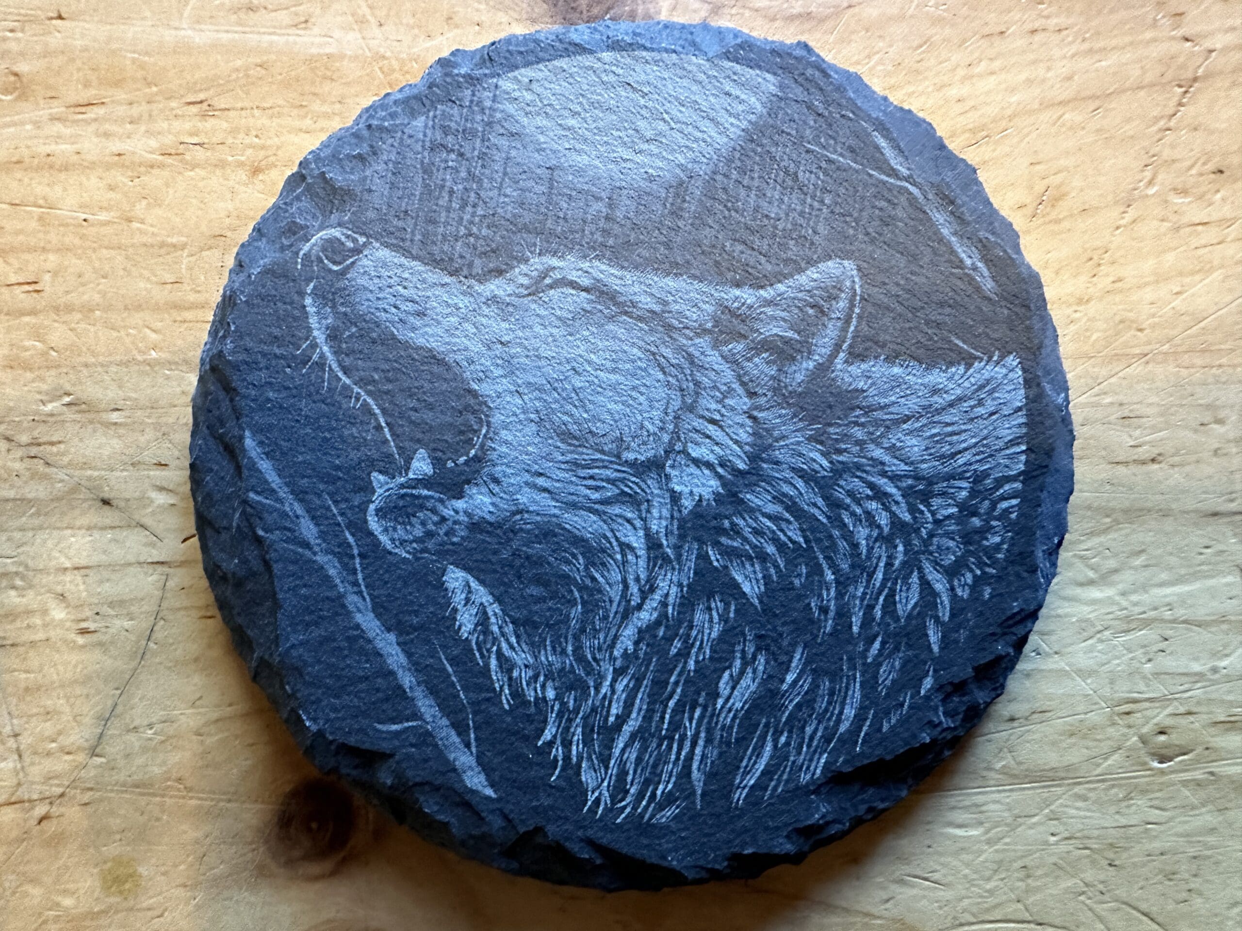 Black Slate Engraved Wolf Coaster