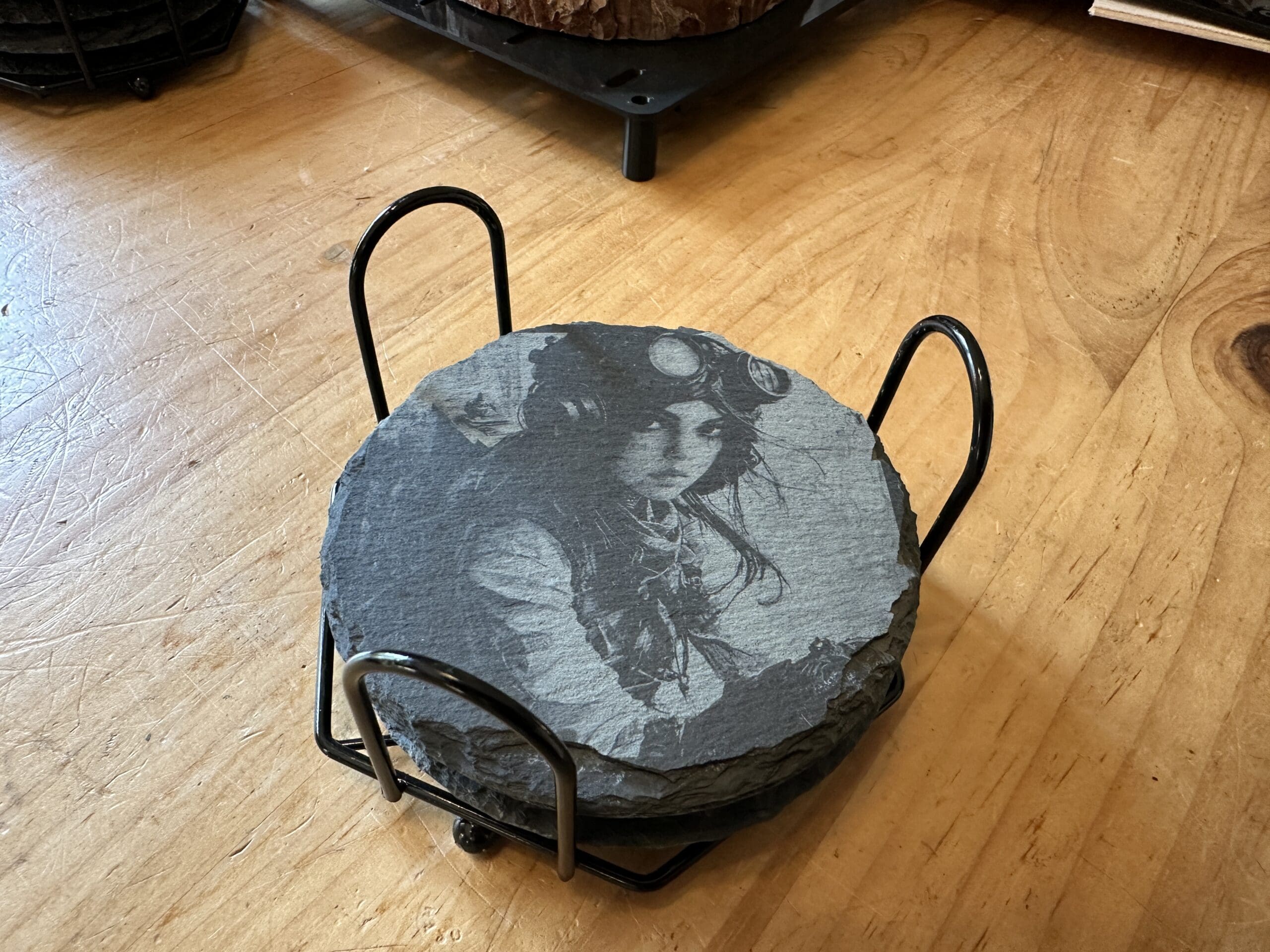 Set of 4 Steampunk Coasters with Holder