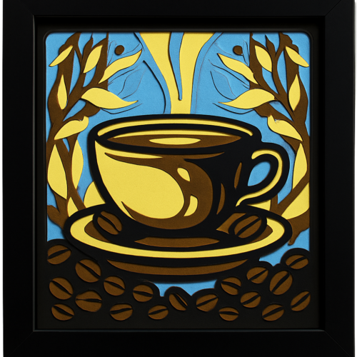 Stylized coffee cup with beans