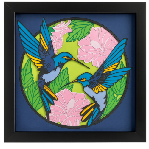 Colorful hummingbirds with floral background