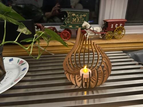 Wooden candle holder with light