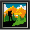 Hiker silhouetted against mountain backdrop