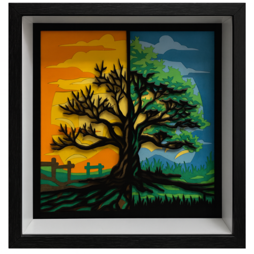 Tree split between day and night